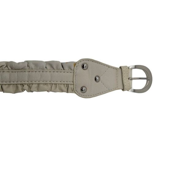 Vintage Coldwater Creek Leather Ruffle Boho Belt M Off White Ivory Cottagecore - Picture 7 of 9